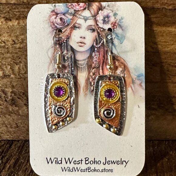 Handcrafted Bohemian Vintage Copper Dangle Earring, Retro Ethnic Style , Gift B - Picture 10 of 10